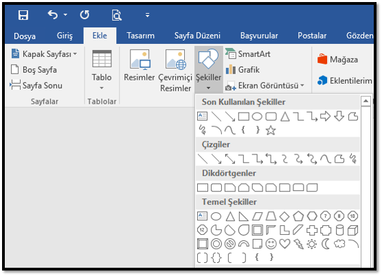 Şekil Ekleme Menüsü